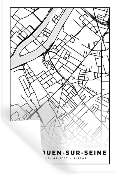Muurstickers - Sticker Folie - Plattegrond – Saint-Ouen-sur-Seine - Kaart – Frankrijk – Stadskaart - Zwart wit - 20x30 cm - Plakfolie - Muurstickers Kinderkamer - Zelfklevend Behang - Zelfklevend behangpapier - Stickerfolie