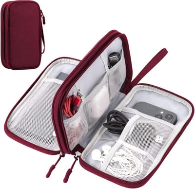 Elektronica Organizer - Reis Etui - Accessoires Opbergen - Dubbele Laag - M - Wijnrood