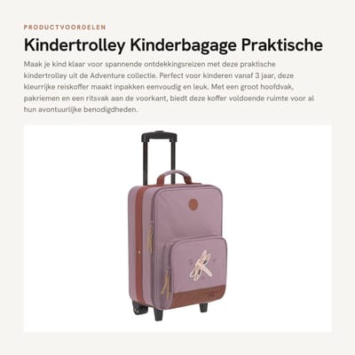 Dailygoods- Kindertrolley met pakriemen - Kinderbagage - Waterafstotend - Verstelbare handgreep - Aparte schoen- en waszak - Afmetingen 29,5x19,5x46 cm - Kinderkoffer