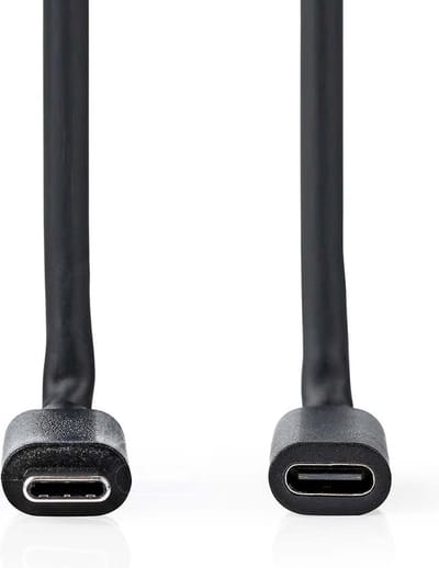 Nedis USB-Kabel - USB 3.2 Gen 1 - USB-C Male - USB-C Female - 60 W - 4K@60Hz - 5 Gbps - Vernikkeld - 2.00 m - Rond - PVC - Zwart - Doos