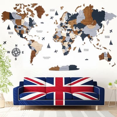 Houten Wereldkaart - Wanddecoratie Kaart - Woonkamer Decoratie - 3D Effect met Pinnen - 85 x 160 cm - Donkerbruin