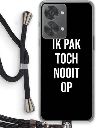 Case Company® - Hoesje met koord geschikt voor OnePlus Nord 2T hoesje met Koord - Ik pak nooit op - Zwart - Telefoonhoesje met Zwart Koord - Bescherming aan alle Kanten en Over de Schermrand
