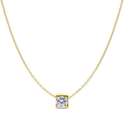 New Bling 9NBG-909ZIRCON Gouden hanger met Ketting - Zirconia - Kubus - 4x4x4mm - Ankerschakel - 0,9 mm Breed - Lengte 38+4+3cm - 14 Karaat - Geelgoud