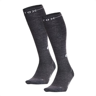STOX Energy Socks Merino Everyday Sokken Heren - 2 Pack - Compressiekousen - Donkergrijs / Wit - Merino Wol Compressie Sokken - Naadloos - Steunkousen - Maat: 40-44 (2 paar)