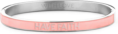 Key Moments 8KM-BC0004 Stalen Bangle met Tekst - Have Faith - One-size - Zilverkleurig / Roze