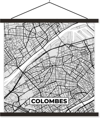 Posterhanger incl. Poster 60x60 cm - Schoolplaat - Plattegrond - Colombes - Stadskaart - Kaart - Frankrijk - Textielposter - Zwarte latten - Stadskaart