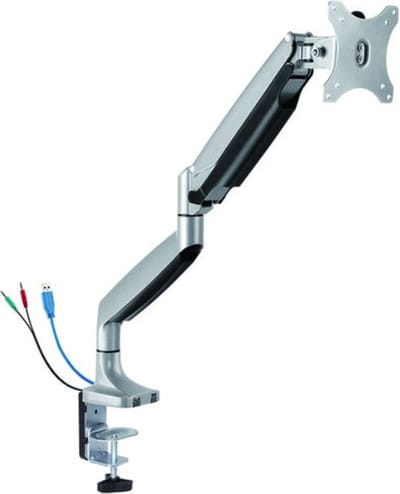 Worktrainer - Monitorarm - Ergonomische Gasveer Monitorarm met USB- en Audio-Aansluitingen - Verstelbare Beugel voor 13''-32'' Schermen - Zilver