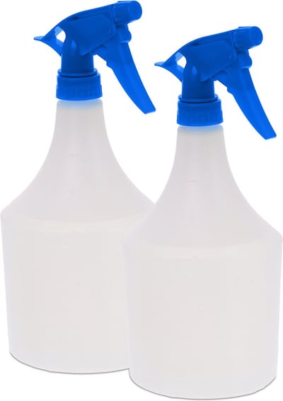 plantenspuit set van 2 - 1 liter - nevel en straal - met maatstrepen - hervulbaar - kunststof - wit-blauw