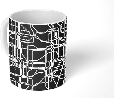 Mok - Koffiemok - Netwerk - Patronen - Zwart Wit - Computer - Mokken - 350 ML - Beker - Koffiemokken - Theemok
