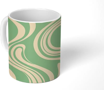 Mok - Koffiemok - Golvende lijnen - Mintgroen - Dansende vormen - Mokken - 350 ML - Beker - Koffiemokken - Theemok