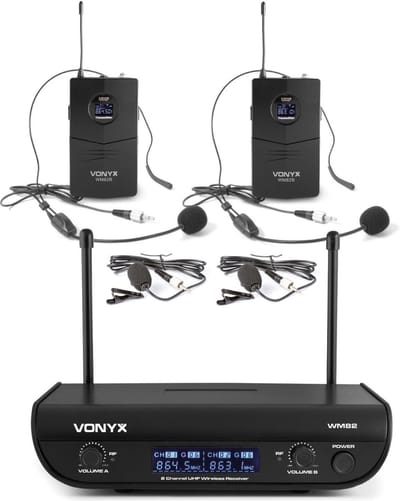 Draadloze microfoon - Vonyx WM82 Draadloze UHF microfoonset met 2x headset