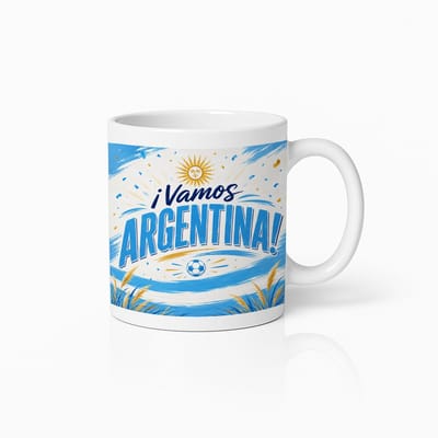 Argentinië Supporters Mok 330 ml – Vamos Argentina Voetbal Fan Koffiebeker met Vlagkleuren Design