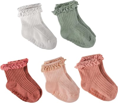 5 Paar Antislip Baby Sokken voor Pasgeborenen en Peuters, Ideaal voor Dagelijks Gebruik, Doop of Cadeau, Geschikt van 0-3 Jaar
