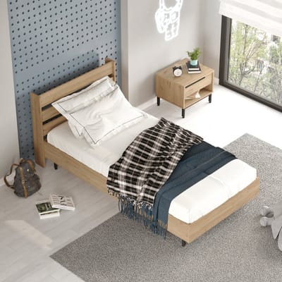 Eenpersoonsbed Vesanto met bedbodem 200x100 cm eikenkleurig en zwart [en.casa]