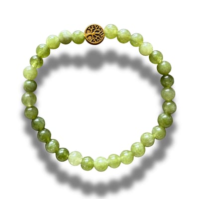 Armband - natuursteen - peridoot - 6 mm - 19,5 cm - goudkleurig element levensboom