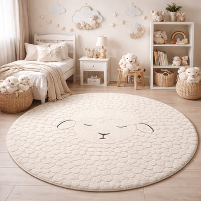 the carpet Elisa – Rond Kinder Vloerkleed & Speelkleed voor Kinderkamer – Onderhoudsvriendelijk & Duurzaam – Crème – Ø 120 cm rond