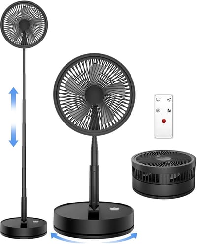 UFTA Ventilator - Opvouwbare Tafelventilator - Oplaadbaar met Afstandsbediening - 4 Standen 7200mAh - Stil & Draagbaar - Zwart