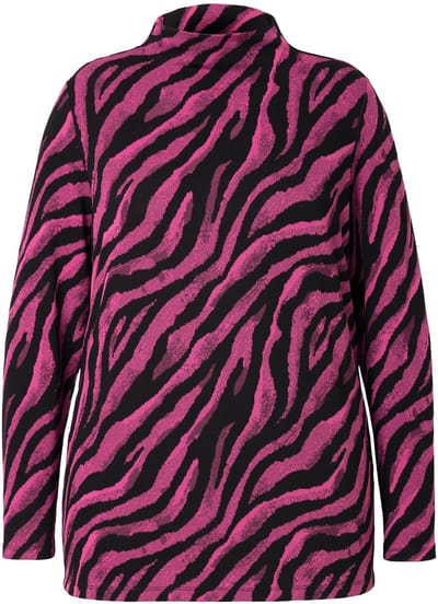 MIAMODA - Dames - Trui zebra opstaande kraag lange mouwen - Hibiscusrood - Maat 48