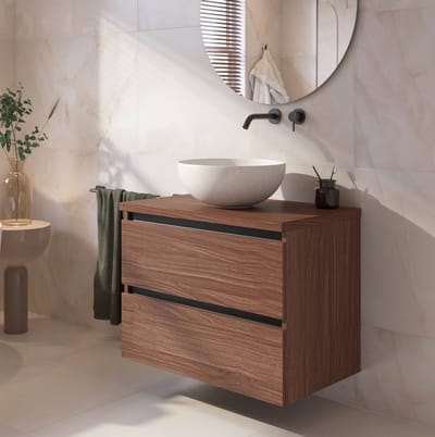 Saqu Gaia badmeubel incl. afdekblad 80x51x62cm noten urban – zwarte greeplijst
