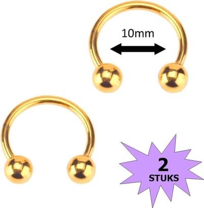 Fako Bijoux® - Circular Barbell Piercing - Hoefijzer - 10mm - Goudkleurig - 2 Stuks