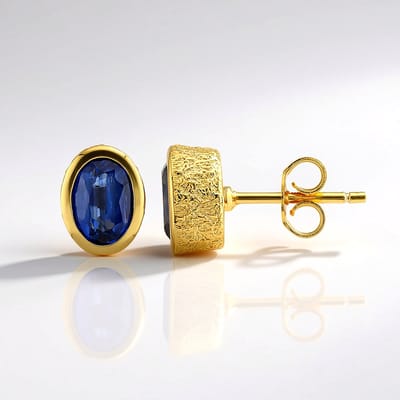 Cavill - Zilveren Oorbellen Verguld - 925 Sterling Zilver - Nepal Kyaniet Ovaal 1,95 ct - Blauw, Elegant & Tijdloos Sieraad