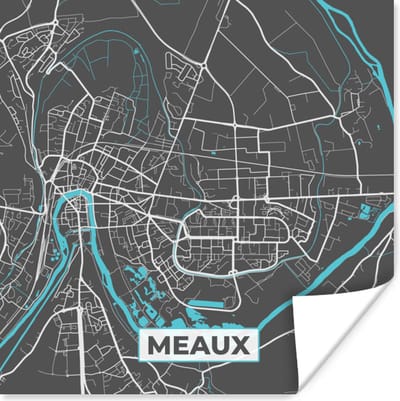 Poster Frankrijk – Plattegrond – Kaart – Meaux – Stadskaart - 100x100 cm XXL