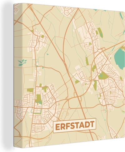 Canvas Schilderij Erfstadt - Stadskaart - Plattegrond - Vintage - Kaart - 20x20 cm - Wanddecoratie