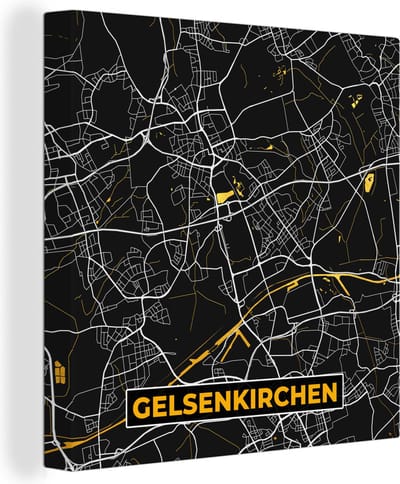 Canvas Schilderij Gelsenkirchen - Plattegrond - Kaart - Duitsland - Goud - Stadskaart - 20x20 cm - Wanddecoratie