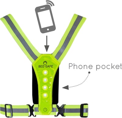 Bee Safe | Led Harness USB-C met Phone-Pocket | Reflectievest | lime | One Size -