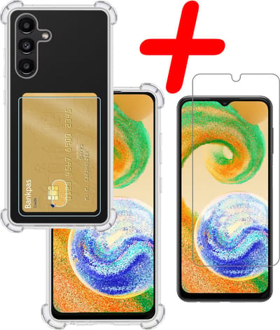 Hoesje Geschikt voor Samsung Galaxy A04s - Met Screenprotector - En Pashouder - En Kaarthouder - Telefoon Hoes Shockproof - Siliconen Case - Back Cover - Shock Proof - Pasjes Houder - Transparant