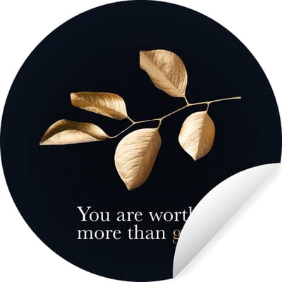 WallCircle® - Behangcirkel 30x30 cm - Muurstickers Bladeren - Goud - Spreuk - Muurcirkel woonkamer - Wandcirkel slaapkamer - Kamer decoratie zelfklevend - Muurdecoratie accessoires