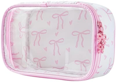 Dailygoods- Schminktas Waterdicht - Doorzichtig PVC - Schattig Strikontwerp - Cosmetica Tas - Reis Tas - Eenvoudig Schoon te Maken - Cosmeticatas