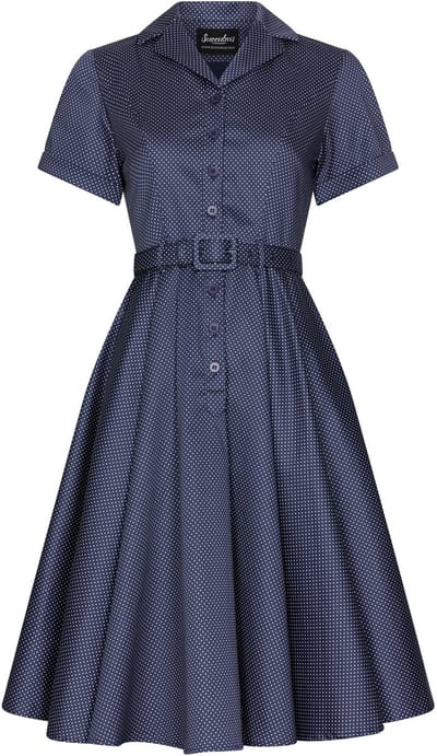 Succubus Clothing Lucy Polkadot 50's Swing Jurk Navy