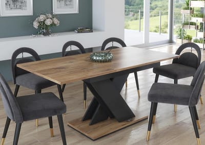 Uitschuifbare Eettafel Eikenhouten Effect 120 tot 160 cm met Grijze V-Poot