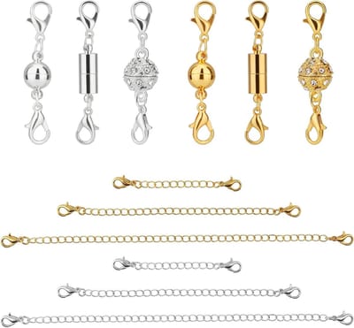 Lockbare Magnetische Sieraden Sluiting - 6 Stuks Carabiner Armband Verlengingen en Kreeftsluitingen voor Sieraden Maken in Goud en Zilver