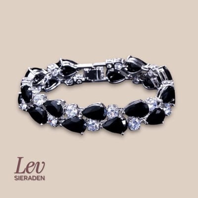 Lev Sieraden - Zilver plated Tennisarmband met Zirkonia zwart en wit - Messing - 18.2cm - Pear cut