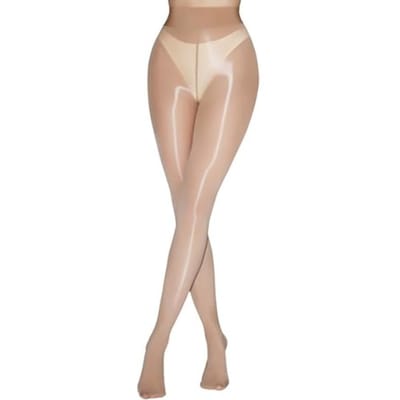 Collants Brillant Pour Femmes 8D Taille Haute Soie Huile Scintillant Transparents Collants Contrôle Top Bas Brillants beige