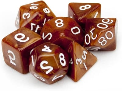 Polyhedrale dobbelstenen - RPG dobbelstenen - Spelavonden organiseren - Scherpe randen - 7 stuks - Koperbruin glitter