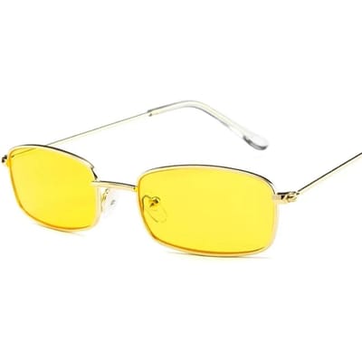 Unisex Kleine Retro Shades Rechthoekige Zonnebril Heren Metalen Montuur Brillen Buiten Heldere Glazen Zonnebril Voor Dames beige