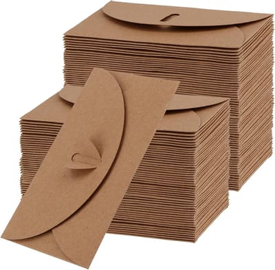 300 Pcs Hartvormige Sluit Enveloppen van Bruin Kraftpapier voor Cadeaus, Trouwen, Kerst en Uitnodigingen