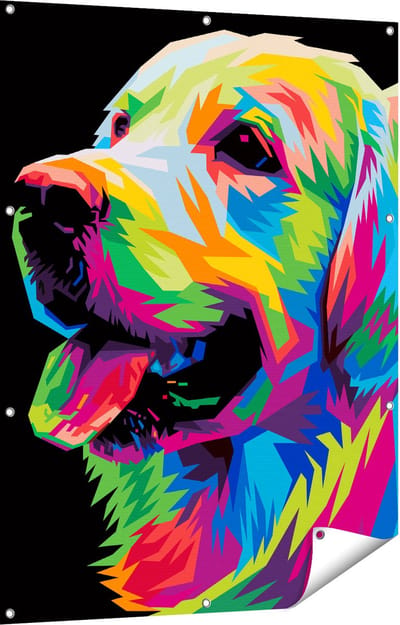 Gards Tuinposter Kleurrijke Hond - Abstract - 90x120 cm - Tuindoek - Tuindecoratie - Wanddecoratie buiten - Tuinschilderij