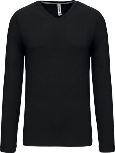 Kariban Herenshirt met lange mouwen en V-hals Black - S