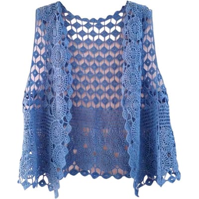 Damesvest Stijlvol Dames Gehaakt Mouwloos Vest Lichtgewicht Open Steek Zomervest Retro Gebreide Bovenkleding Jas voor Dagelijks One Size blauw