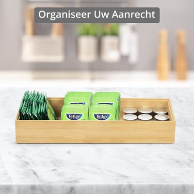 Lade Organizer van Natuurlijk Bamboe - Stapelbare Houten Trays voor Lades Kelder Keuken - Houten Bestek Organizer Doos - 155 x 65 x 385 cm