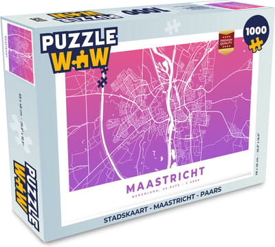 Puzzel Stadskaart - Maastricht - Paars - Legpuzzel - Puzzel 1000 stukjes volwassenen - Plattegrond