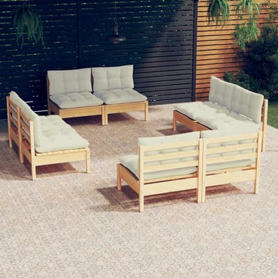 vidaXL - 8-delige - Loungeset - met - crèmekleurige - kussens - grenenhout