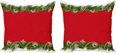 ABAKUHAUS Kerstkussenhoezen, set van 2, Naalddennenhout, Modern accent, Dubbelzijdige digitale print, 40x40 cm, Groen, Wit, Rood