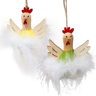 Decoratieve kip Paasdecoratie om houten decoratie op te hangen H8cm 6