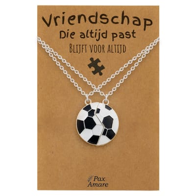BFF Ketting voor 2 'Vriendschap die altijd past' - Magnetische Voetbal - Vriendschapsketting op Cadeau Kaartje - 45cm + 5cm verstelbaar - Zilverkleurig - Best Friends Hanger - Pax Amare
