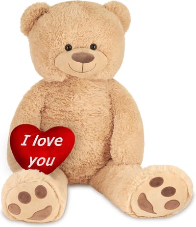 BRUBAKER - XXL Teddybeer 100 cm Beige met een I Love You Hart Knuffeldier Pluche Knuffel - Cadeau - Moederdag Cadeautje